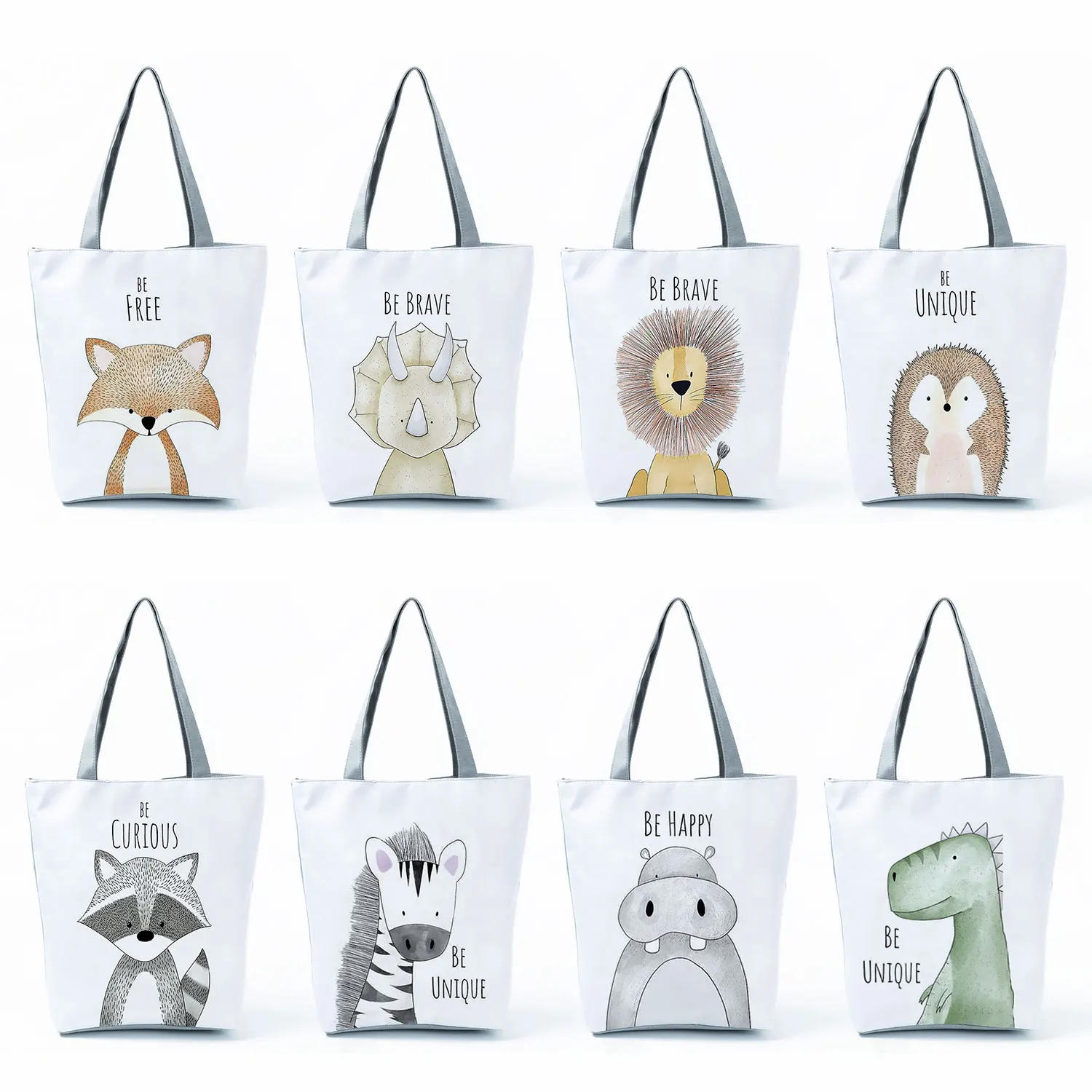 

Student Handbag Foldable Ladies Tote Bag Customizable Shopping Bag Cute Cartoon Animal Fox Zebra Print Tote Bag Eco-Friendly