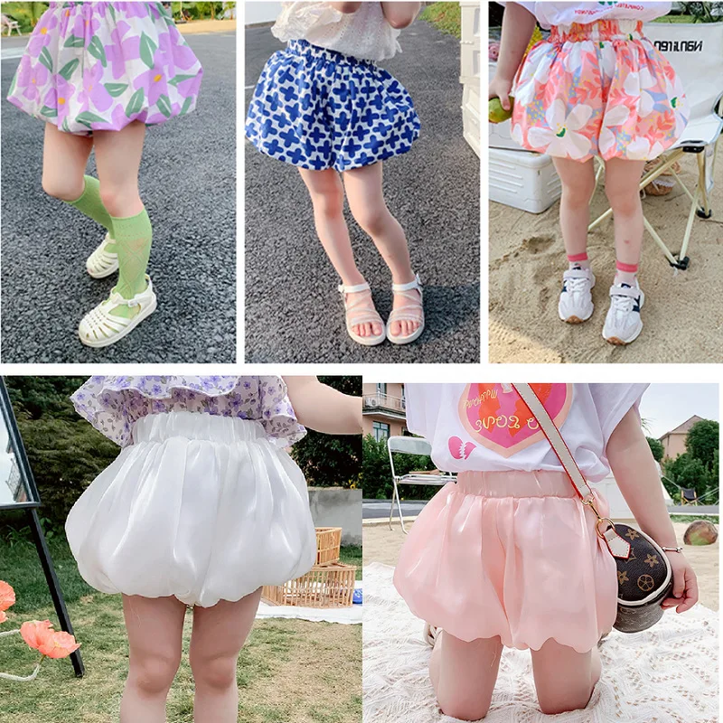 

2023 Summer Baby Girls Shorts Flower Bud Pants For Kids High Waist Children's Pumpkin Pants Toddler Bloomers Ruffle Shorts