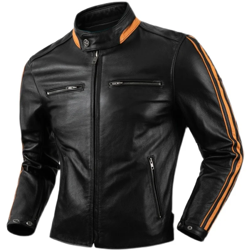 

Men's Motorcycle Leather Jacket Pure Top Layer Cowhide Leather Jacket mens Cycling Leather Jacket