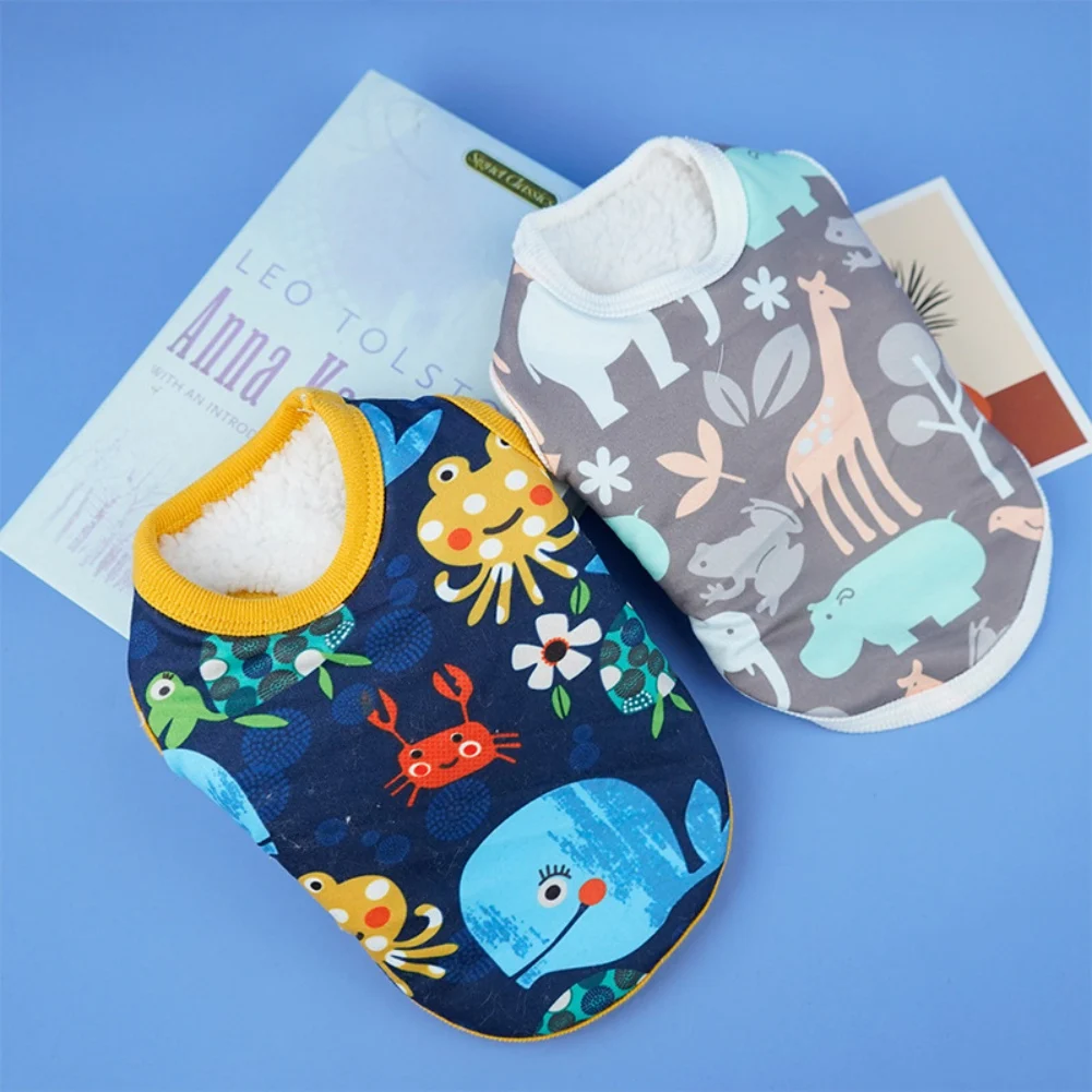 Теплый жилет Winiter для щенка на весну и осень, безрукавка, наряды, Майки с мультяшным принтом животных и кошек, одежда для домашних животных