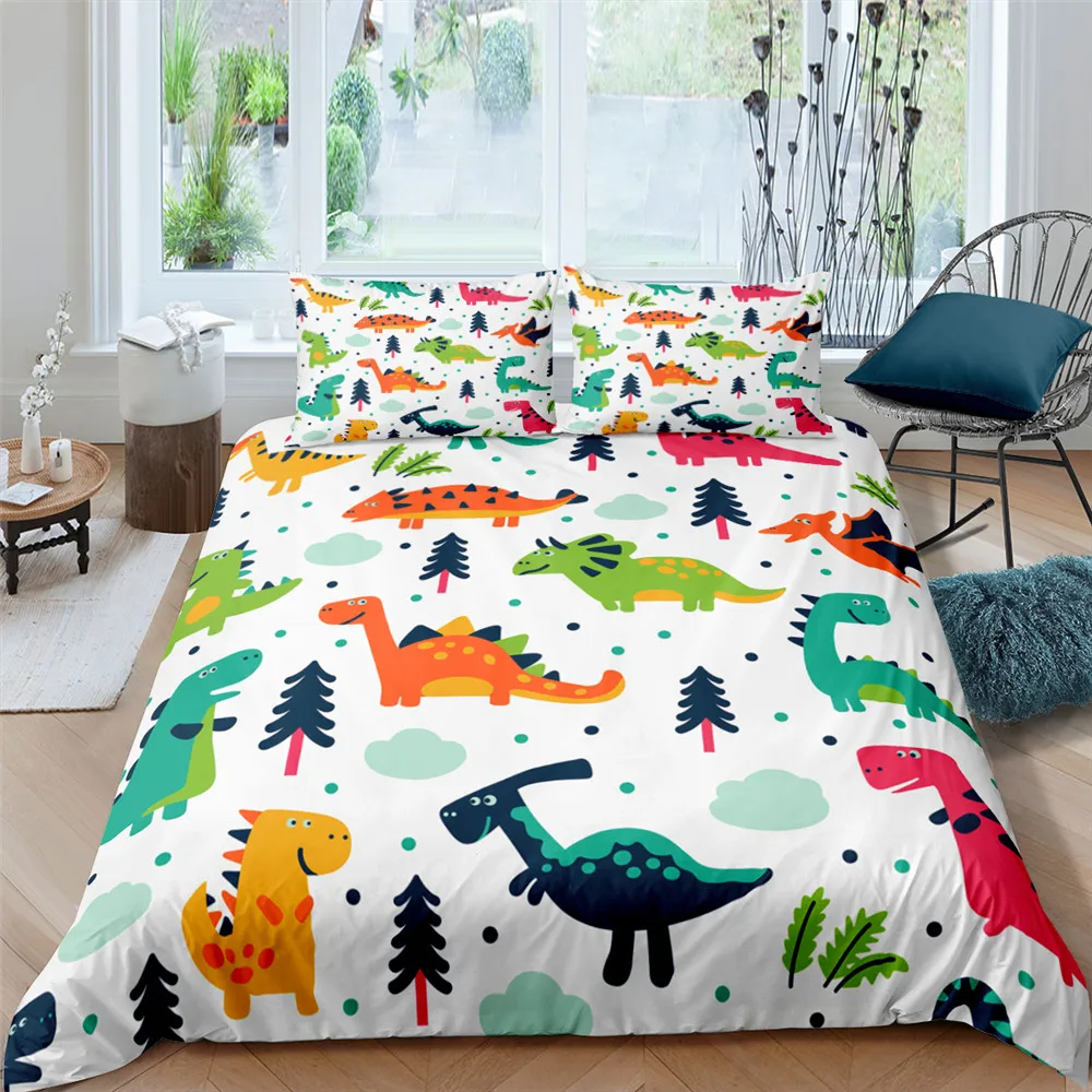 3D Small Dinosaur Cartoon Cute Simple Bedding Set Couple King Single Size for Kids Children Polyester Quilt Cover Pillow Case