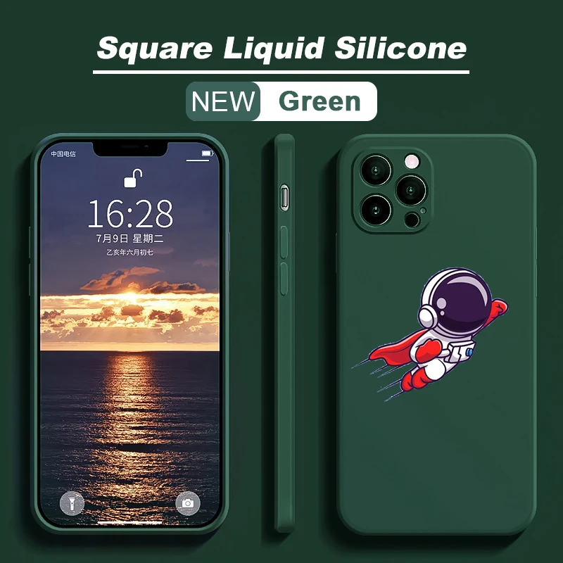

Cute Space Astronaut Liquid Silicone Phone Case For iPhone 14 13 11 12 Pro Max XS Max XR X 7 8 Plus SE20 Candy Protection Cover