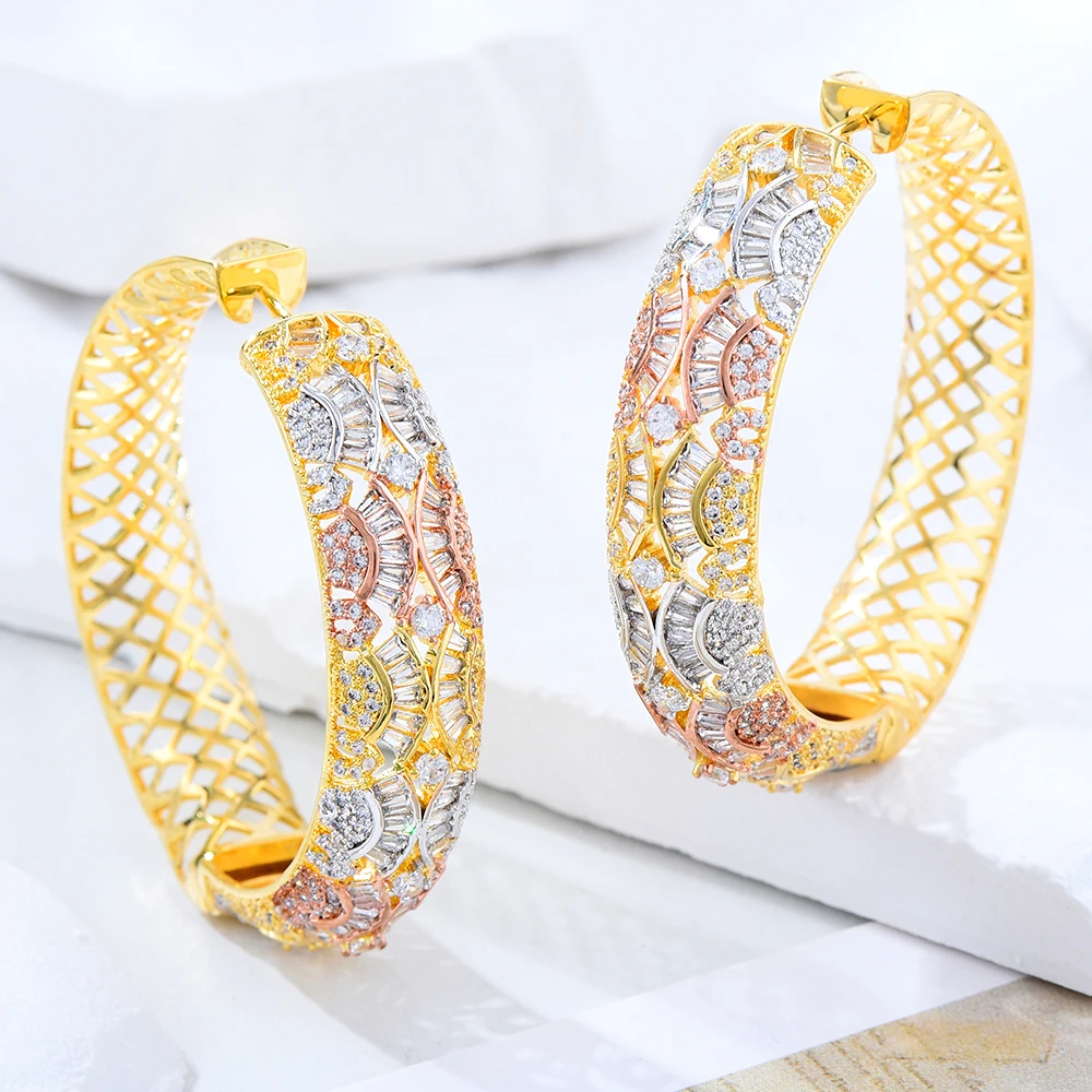 

Siscathy Dubai Luxury Cubic Zircon Thick Circle Earrings For Women Fashion Round Hoop Earring Jewelry boucle oreille femme luxe