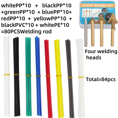 Набор из 4 пластиковых сварочных стержней, содержит 4 сварочных головок и является многоцветным пластиковым сварочным стержнем из полипропилена/ПВХ/ПЭ для автомобильных бамперов.