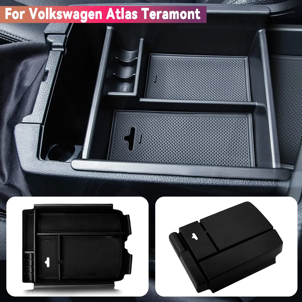 Фото АБС-матовый черный пластик для Volkswagen Teramont Atlas, ящик для хранения центральной консоли автомобиля, автомобильные аксессуары, украшение интерьера №1