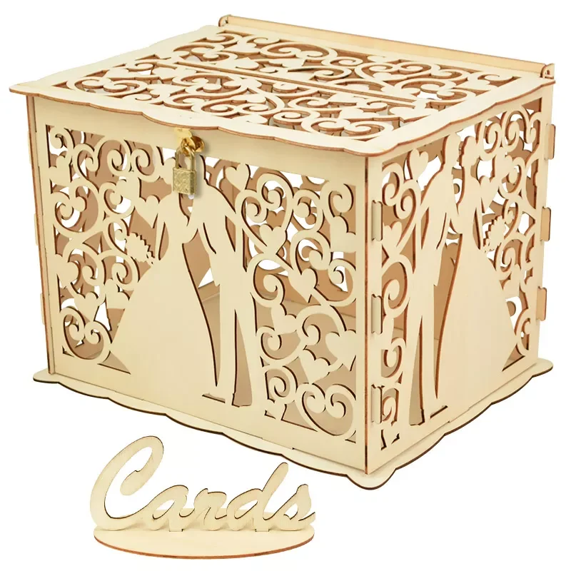

Wooden Wedding Card Boxes Wedding Guestbook Greeting Card Message Letter Gift Storage Box for Mr Mrs Bride Groom