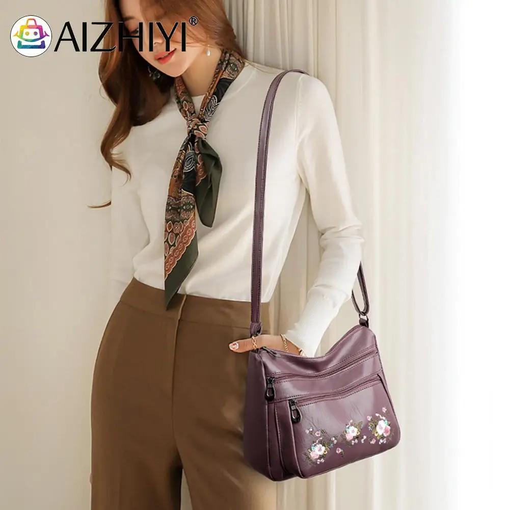 

2022 женская сумка через плечо с цветочным узором и вышивкой, многослойная Сумка для покупок на молнии, Повседневная дорожная женская сумка б...