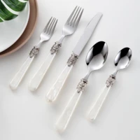 stainless steel dinnerware cutlery fork spoon knife flatware set elegant noble acrylic handle tableware fashion