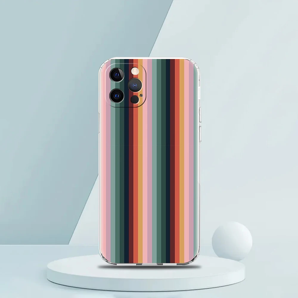 Retro Rainbow Stripe Art Transparent Silicone Phone Case For iPhone 14 13 12 11 Pro Max 8 7 Plus X XS Max XR SE 2020 Coque Shell