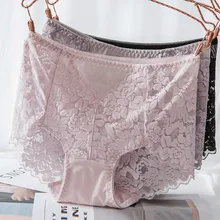Bragas de malla para mujer, ropa interior de encaje sin costuras de cintura alta, seda transparente, bragas de algodón para la salud, lencería XXXL (2)