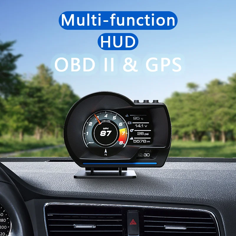 Head Up Display Auto Display OBD2+GPS Smart Car HUD Gauge Digital Odometer Security Alarm Water&Oil Temp. RPM