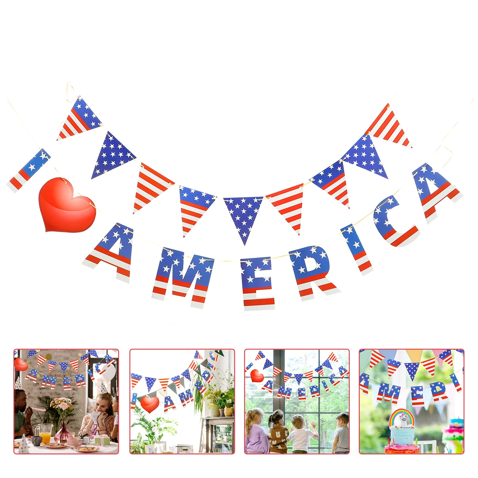 

Banner Day Flagjuly Patriotic Party Independence 4Th Bunting Decoration American Decorations Pennant Decor Memorial National Usa