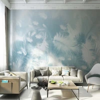 custom any size mural wallpaper nordic blue watercolor feather wall painting living room bedroom home decor papel de parede 3d