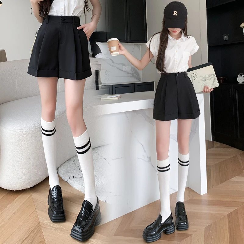 Casual Shorts Women Elastic High Waisted Shorts Basic Women's Summer Shorts Loose Elegant Womens Clothing A-line OL Women Shorts