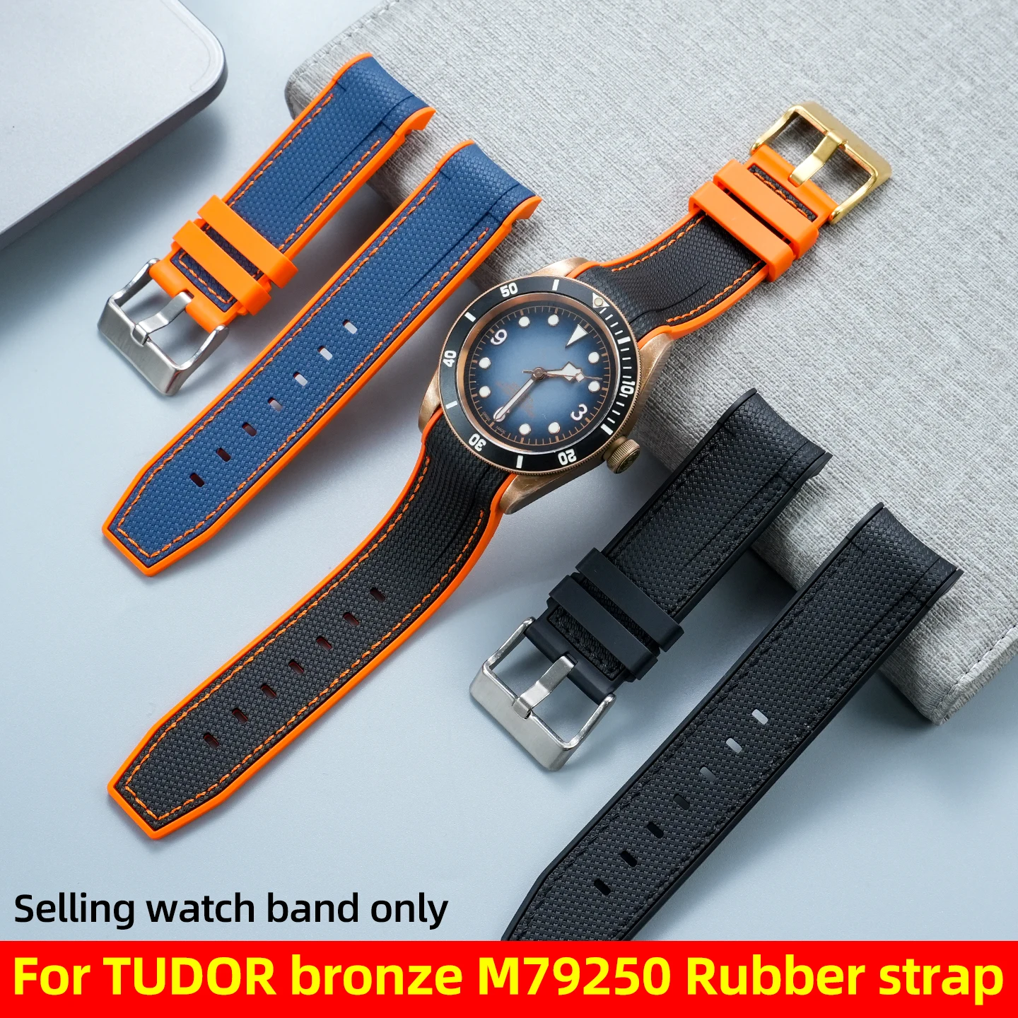 Фото Силиконовый арочный мундштук 	 Ремешок для часов TUDOR Blue Bay Bronze Small Copper Flower M79250, водонепроницаемый, резиновый, 23 мм №1