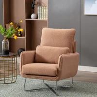 Modern Comfy Leisure Accent Chair, Teddy Short Plush Particle Velvet Armchair with Lumbar Pillow Living Room Bedroom Furniture