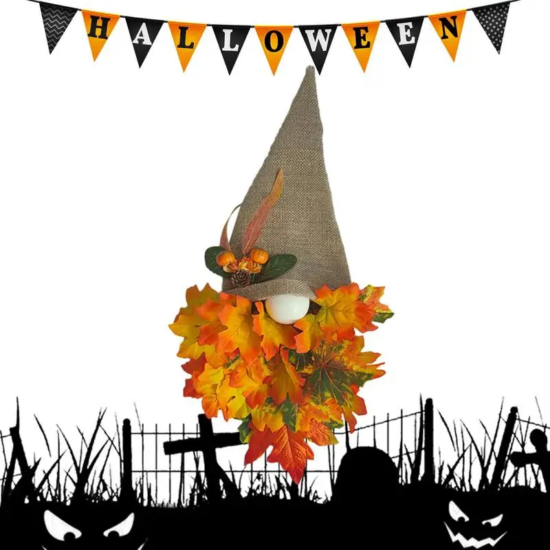 

Lighted Gnome Fall Wreath Thanksgiving Lighted Gnome Wreath With Flower Farm Holiday Decor For Fireplace Living Room Front Door