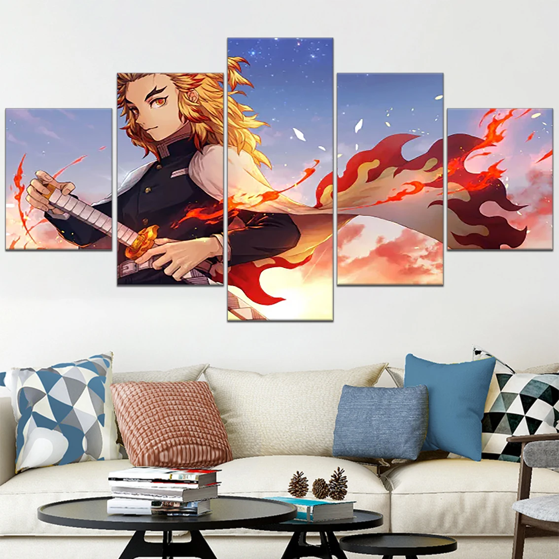

Demon Slayer Art Poster Anime 5 Pieces HD Printed Canvas Painting Kyojuro Rengoku Picture Modern Wall Home Decor Bedroom Modular