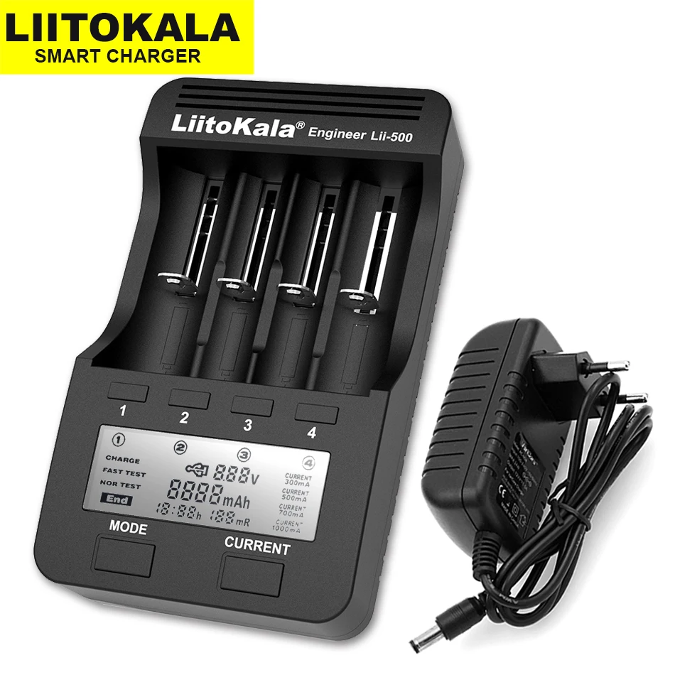 

Зарядное устройство Liitokala Lii-500 18650 для литиевых батарей 3,7 в 21700 26650 18350 18500 16340 17500 25500 10440 1,2 в AA AAA