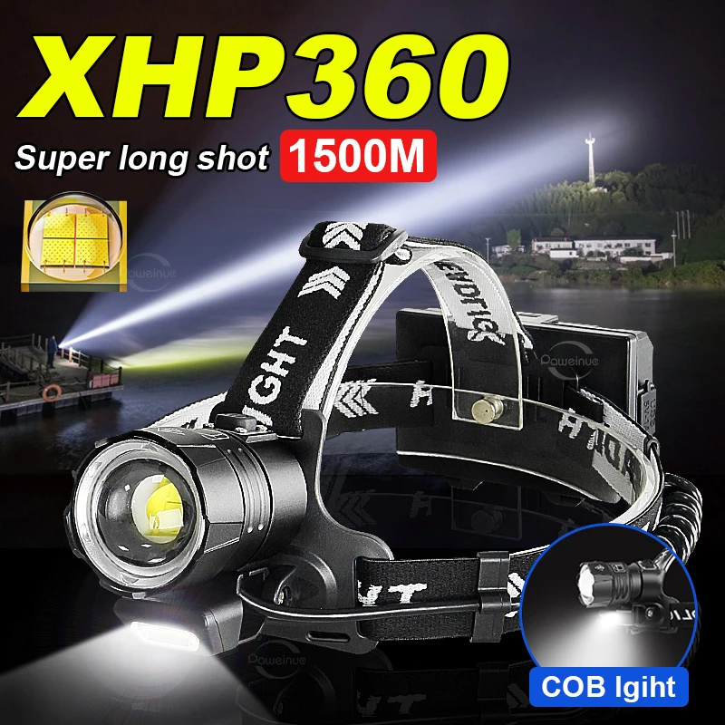 

XHP360 Powerful LED Headlamp USB High Power Rechargeable Headlight Flashlight 18650 XHP199 COB Head Lamp Fishing Camping Lantern