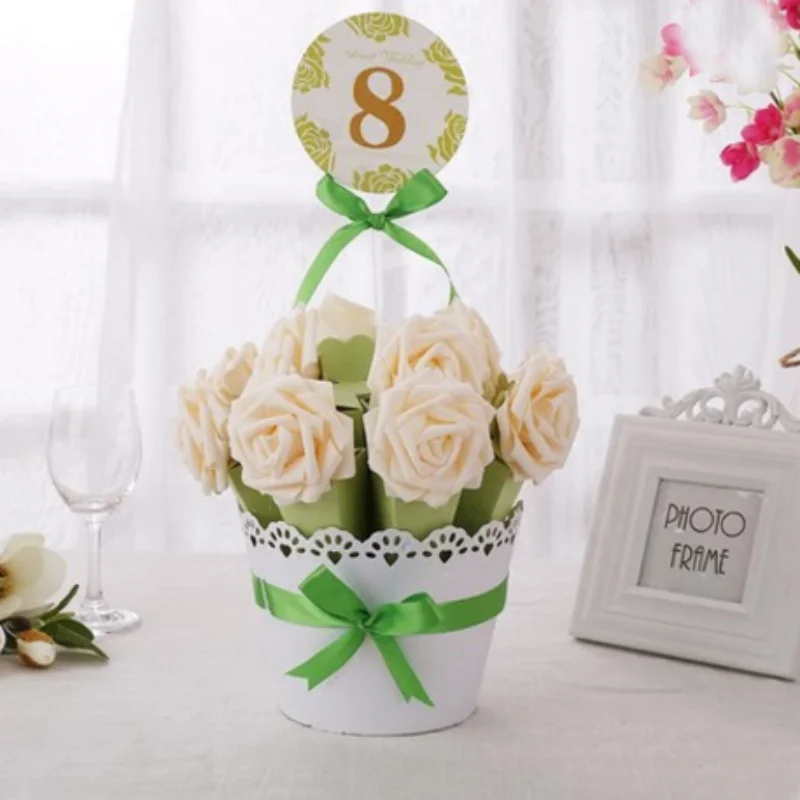 

5 Sets European Blue / Pink / Green Flowerpot Rose Wedding Favors Candy Boxes Party Chocolate Gift Box Giveaways Box