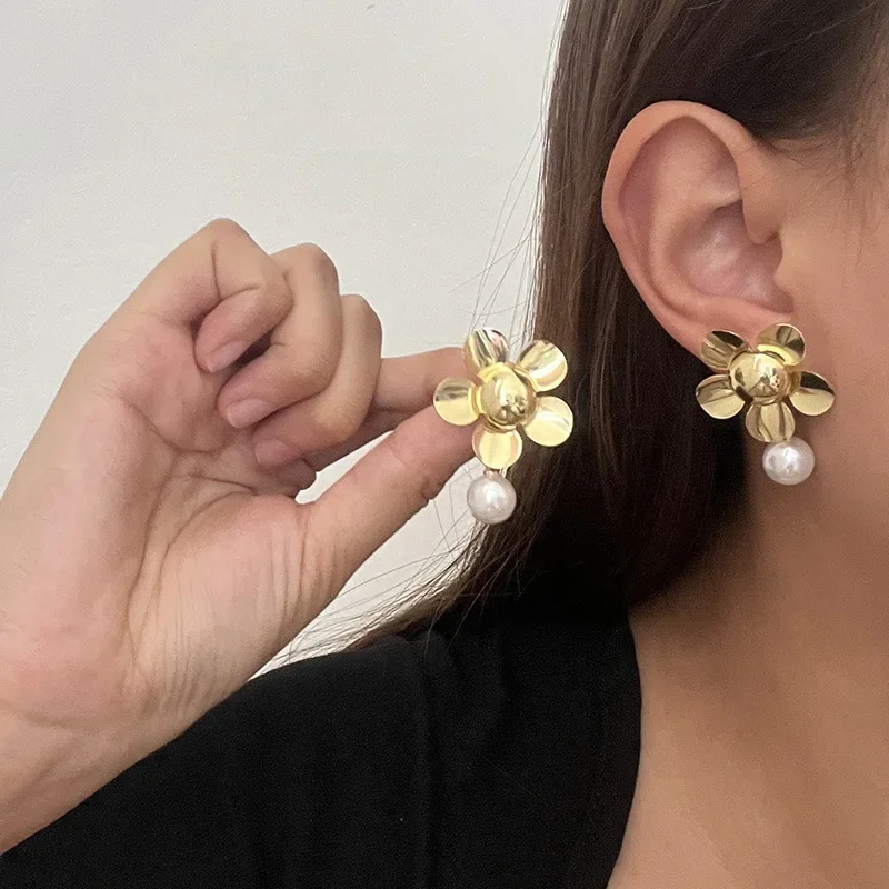 Металлические серьги-клипсы Draweye с цветами для женщин винтажные корейские модные