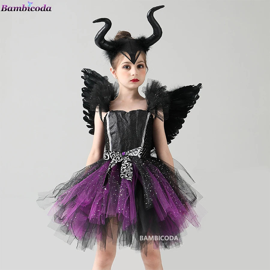 Böse Hexe Halloween Kostüm für Mädchen Kleid Tutu Kleid mit Hut Kinder Cosplay Karneval Party Phantasie Kleider Böse Königin Kleid up