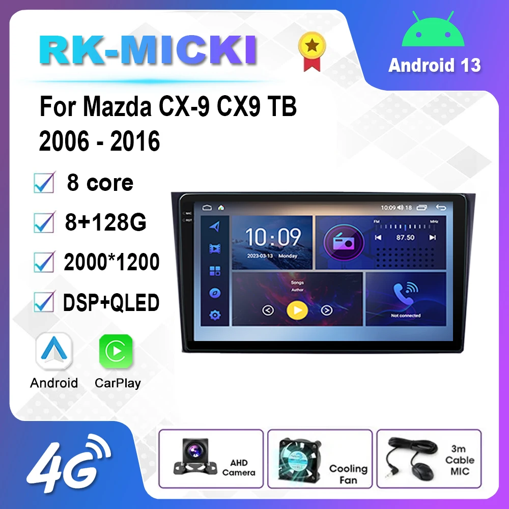 

9 Inch Android 12.0 Multimedia Player Auto Radio For Mazda CX-9 CX9 TB 2006 - 2016 GPS Carplay 4G WiFi DSP Bluetooth