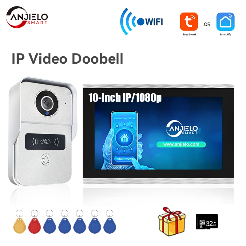 

Дверной видеодомофон Tuya, Wi-Fi, 2 МП, с камерой, Rfid, 10-дюймовый экран, POE