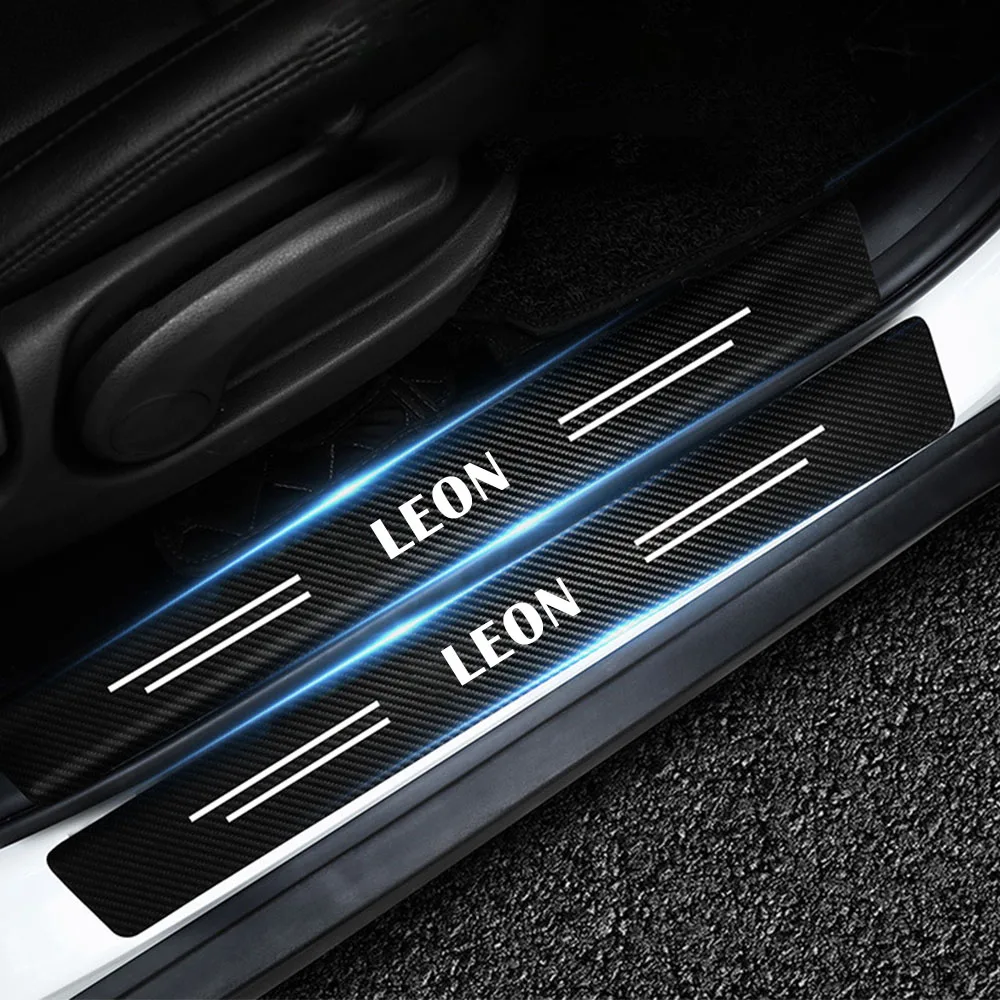 

4Pcs Car Stickers Carbon Fiber Decal Door Sill Scuff Plate Covers Car Threshold Decor Trim For Seat Ibiza Leon Arona Ateca