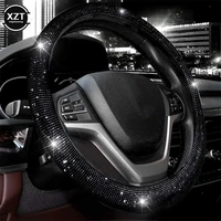 2022 bling bling rhinestones crystal car steering wheel cover breathable anti slip steering wheel protector car accessories