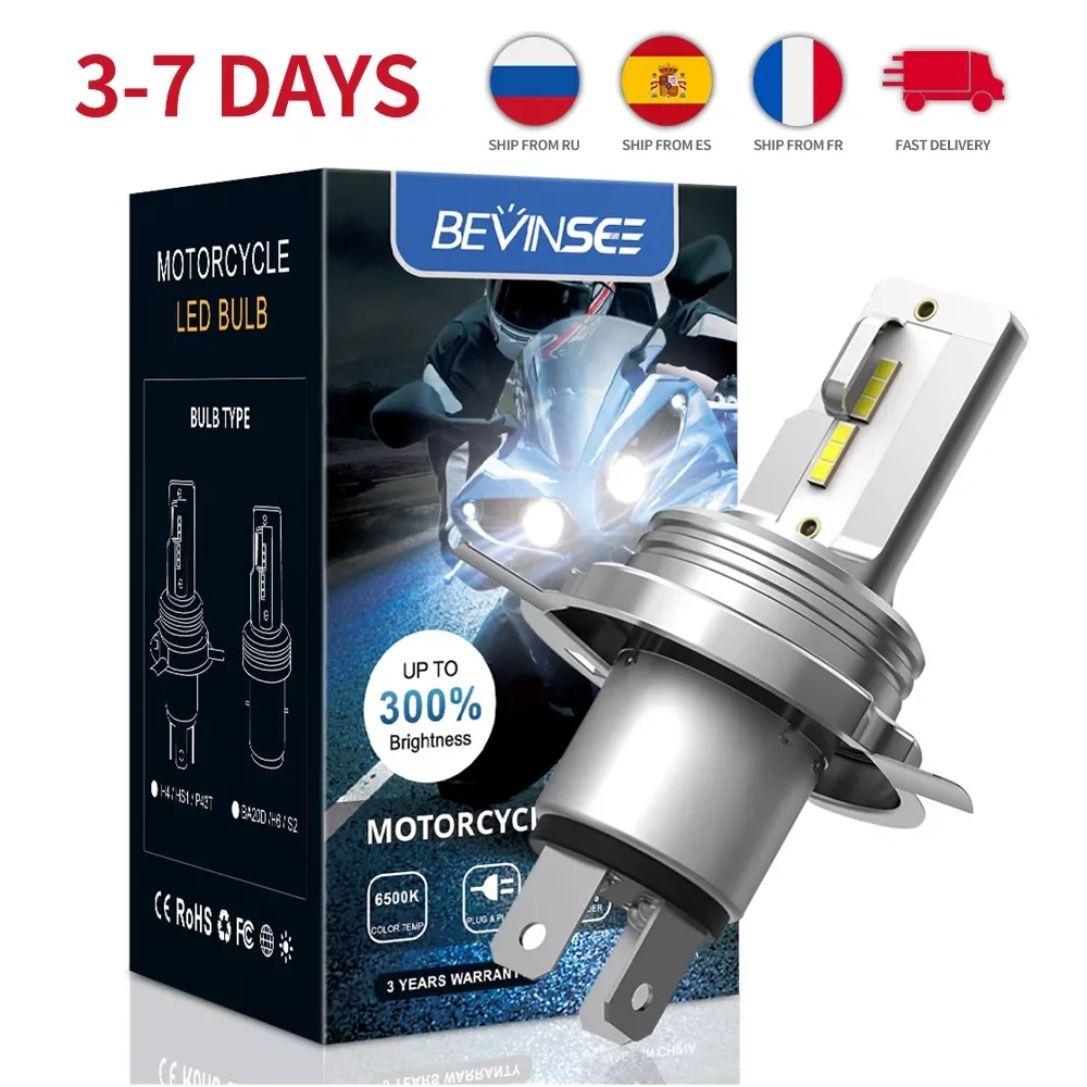 

NEW2023 Bevinsee H4 LED Headlight Bulb BA20D Motorcycle Headlight Bulb 1500LM 6000K Hi/Lo Beam Light For ATV UTV Motorcycle Acce