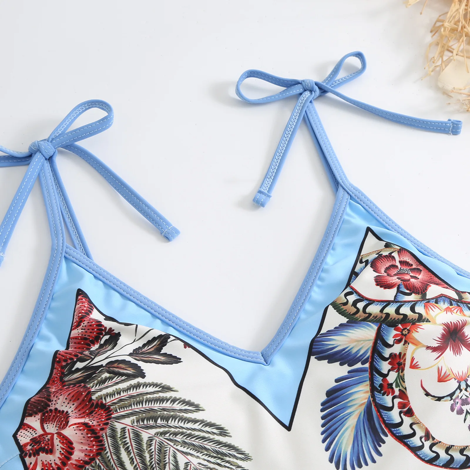 NEW Women Swimwear With Cover-ups Retro Brazilian Swim Suit Luxury One-piece Backless Bathingsuit Vintage Floral Bird Print