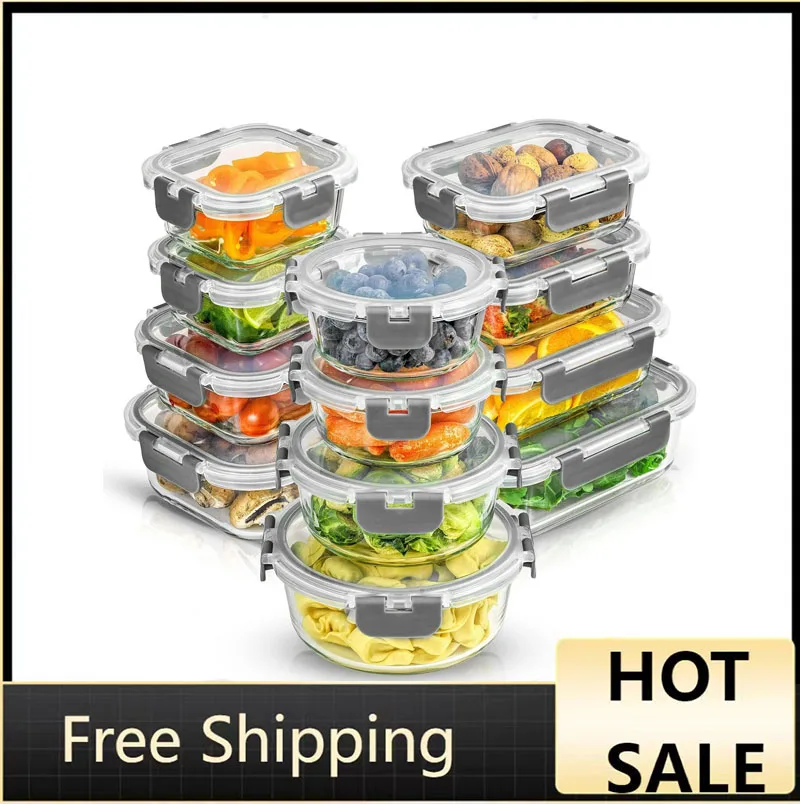 

24pc Borosilicate Glass Storage Containers with Lids. 12 Airtight, Freezer Safe Food Storage Containers,