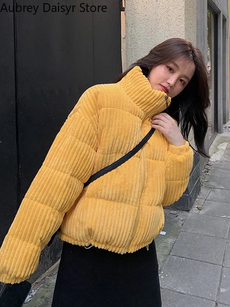 Fashion Parke Corduroy Cotton Coat Women Short Warm Thick Winter Coat Ladies Korean Casual Slim Workwear Jacket Women Clothes