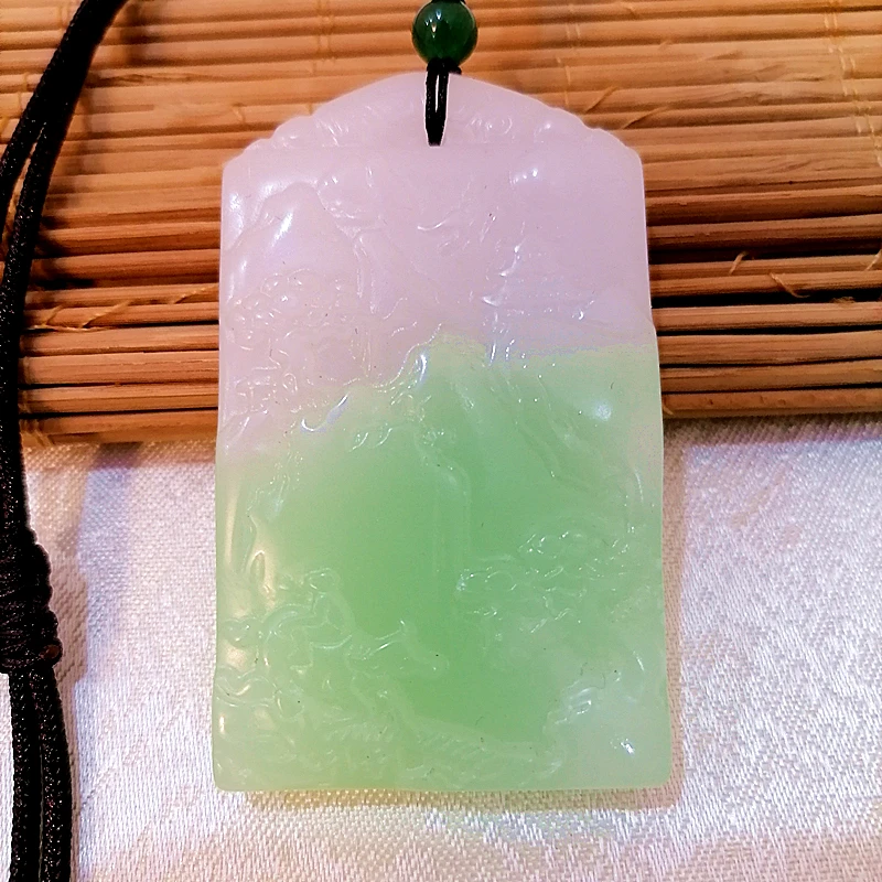 

Natural Light Green Hand Carved Landscape Jade Pendant Fashion Boutique Jewelry Men's and Women's Necklace Gift Accessories