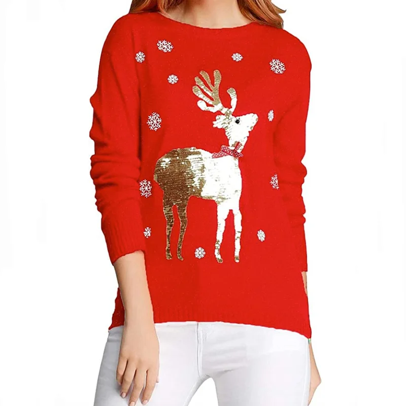 

Ugly Sweater Women Funny Christmas Snowflake Sweater Loose Winter Keep warm 2022 Long Sleeve Pullover Knitted Christmas Sweater