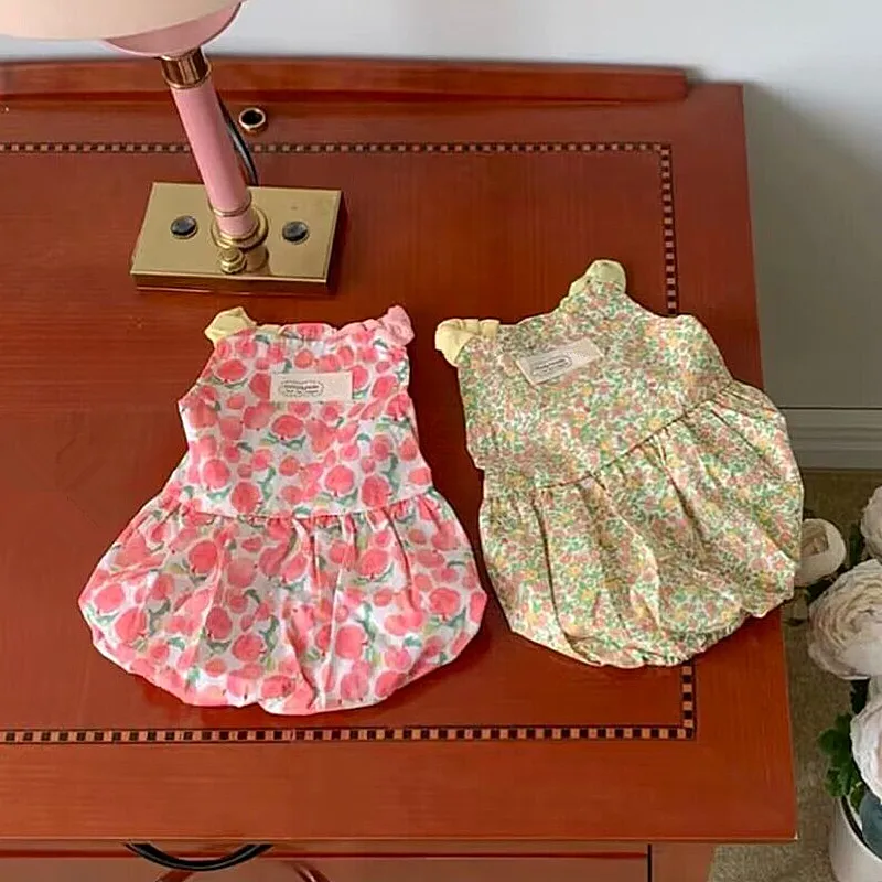 

Soft Pet Princess Skirt Summer Dog Clothes Puppy Yellow Floral Dress Teddy Pullover Beau Beauty Peach Clothes Dog Accessories