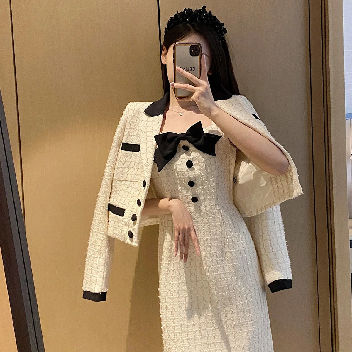 Short Jacket Suspender Skirt Matching Sets For Women Suit Korean Japanese New Style Celebrity Coat Temperament Minority Cardigan