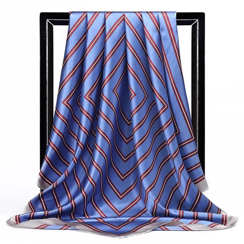 

New Stripe Sunscreen Kerchief Popular Print Headcloth Four Seasons Bandannas Luxury 90X90CM Silk Scarves Fashion Square Shawls