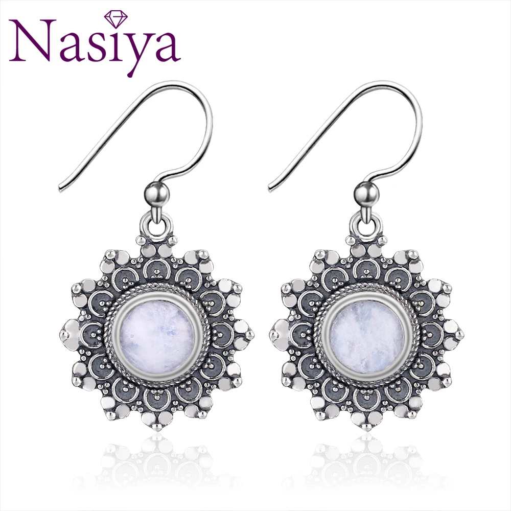

Fashion Flower Style Natural Moonstone Earrings For Women Sterling Silver Gemstone Jewelry Wedding Party Engagement wholesale