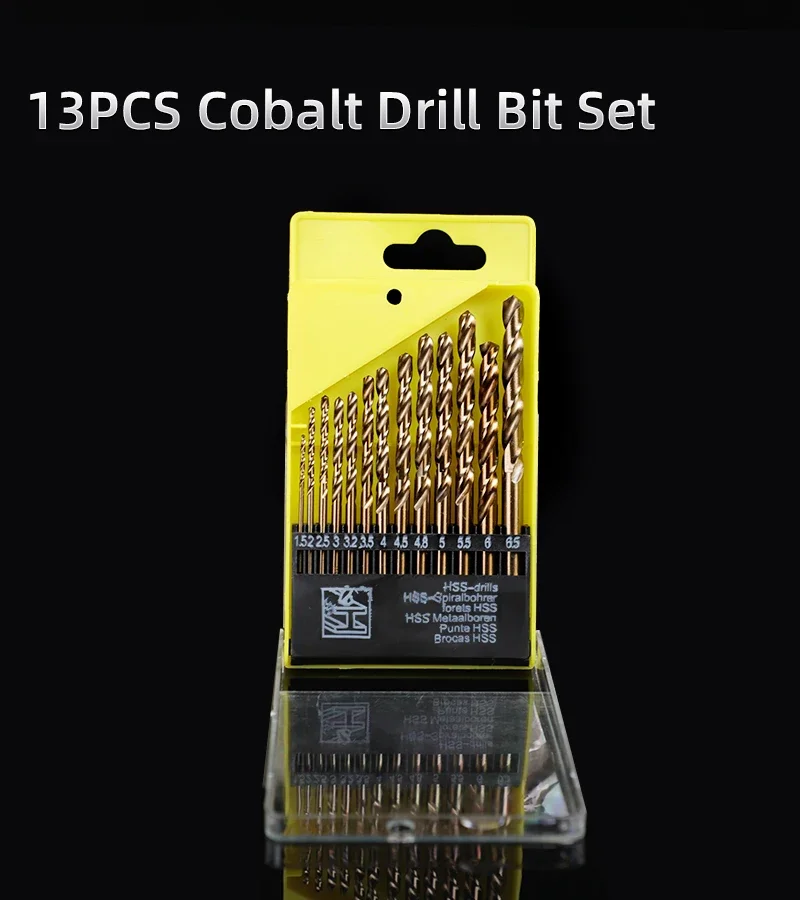 

Кобальтовые спиральные сверла из быстрорежущей стали, 13/19 шт., для металла и дерева