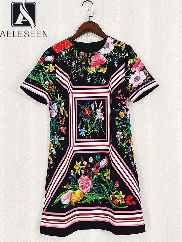 

AELESEEN женское летнее дизайнерское модное платье, роскошное цветное платье с цветочным принтом, украшенное бусинами и кристаллами, повседневное мини-платье для отдыха
