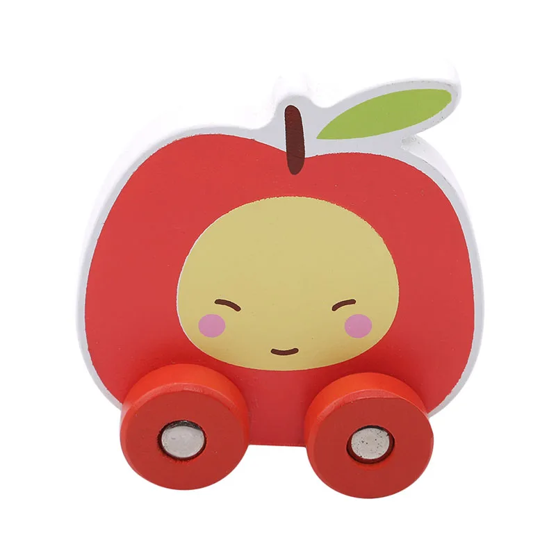 

2022 Hot Sale Baby Wooden Toys Mini Block Fruit Car Vehicle Blocks Apple/Peach/Banana/Pear Small Size Colour Cartoon Car Toy