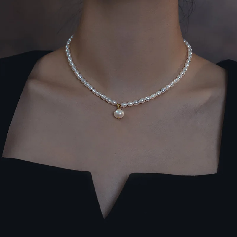 

Ожерелье женское из натурального жемчуга, цепь с насыщенным натуральным пресноводным жемчугом 14 карат золота, хороший подарок на день матери
