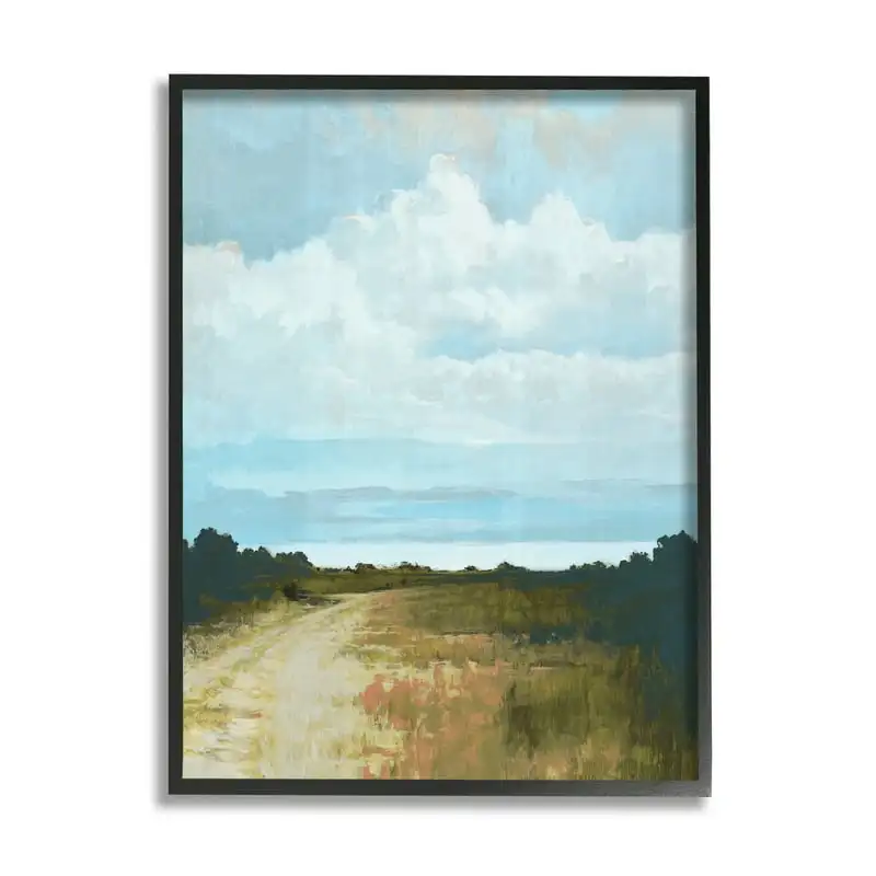 

Industries Atmospheric Blue Clouds Over Rural Country Path Painting Black Framed Art Print Wall Art, Design by Cloverfield & Co.