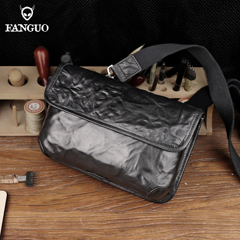 Large Capacity Business Chest Bags Fanny Pack Genuine Leather Waist Bags Chest Shoulder Bag For Men Casual Messenger Bag