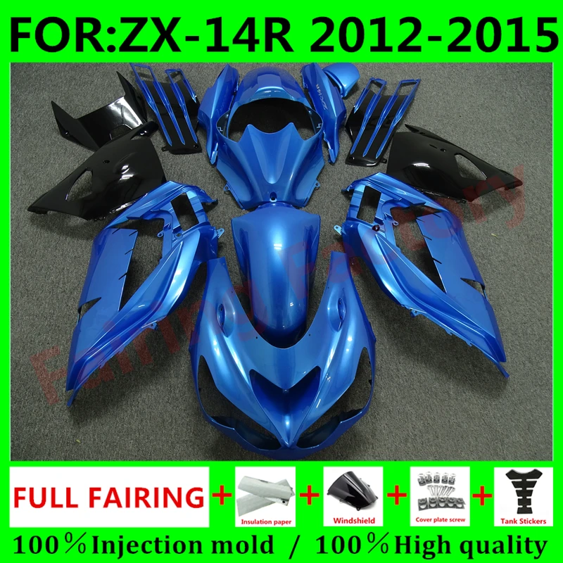 

Комплект обтекателей для мотоцикла, Обтекатели для Ninja ZX-14R 2012 2013 2014 2015 ZX14R zx 14r 12 13 14 15, набор обтекателей для кузова, синий, черный