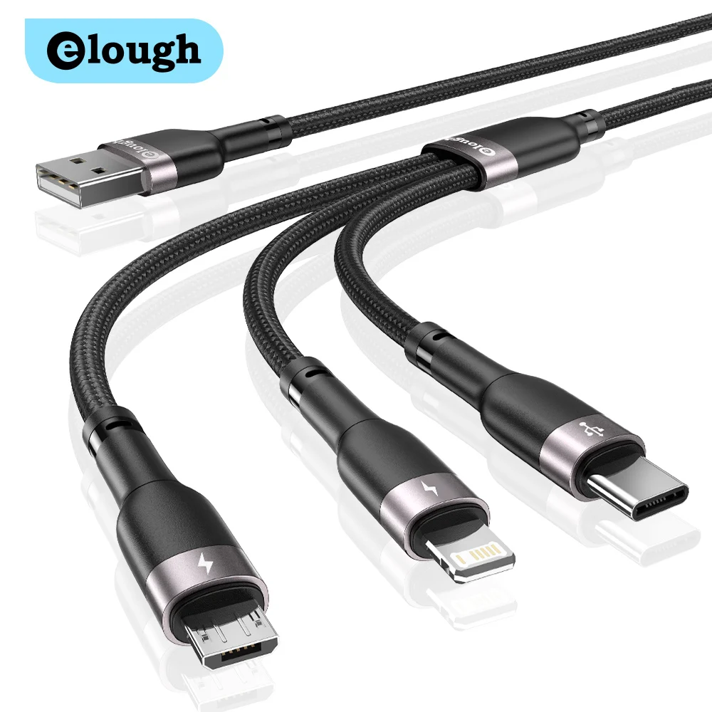 

Кабель зарядный Elough 3 в 1 с Micro USB Type-C и поддержкой быстрой зарядки