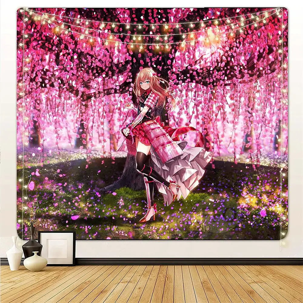 

Sakura Anime Wall Tapestry Aesthetic Room Decor Cherry Blossom Flower Tapestry Yoga Mat Dormitory Home Decoration Tazip